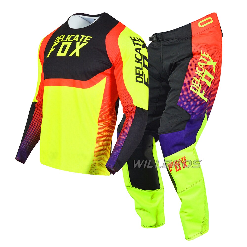 Neue Zarte Fuchs 180/360 Getriebe Set Motocross Motorrad Racing Anzug Herren Kits: Jersey L Pants 34 / Fluo