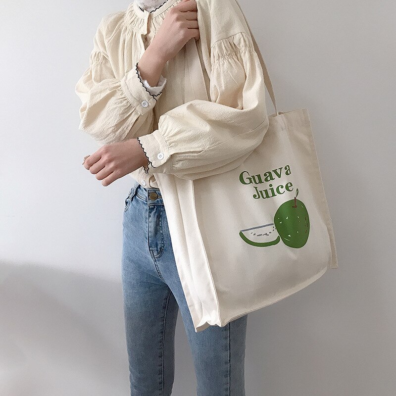 Guave Print Canvas Shopper Tas Voor Vrouwen Vrouwelijke Katoenen Doek Schoudertas Eco Boeken Tote Fruit Boodschappen Tassen Handtas: Default Title