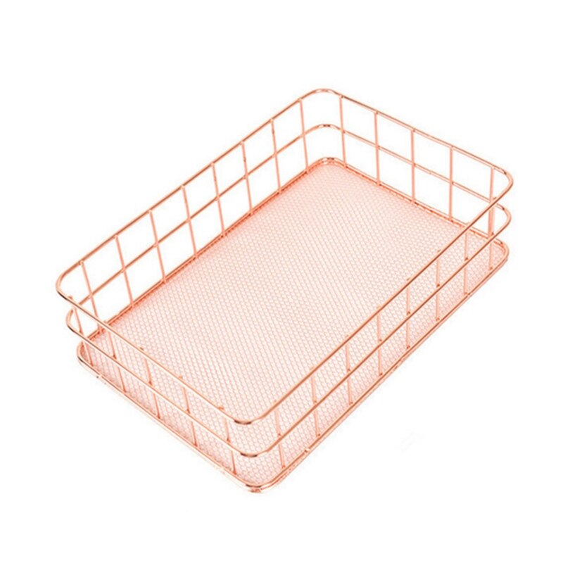 Rose Goud Metalen Ijzer Opslag Mand & Dubbele Lagen Winkelwagen Model Smeedijzeren Supermarkt Trolley Metalen Rose Goud