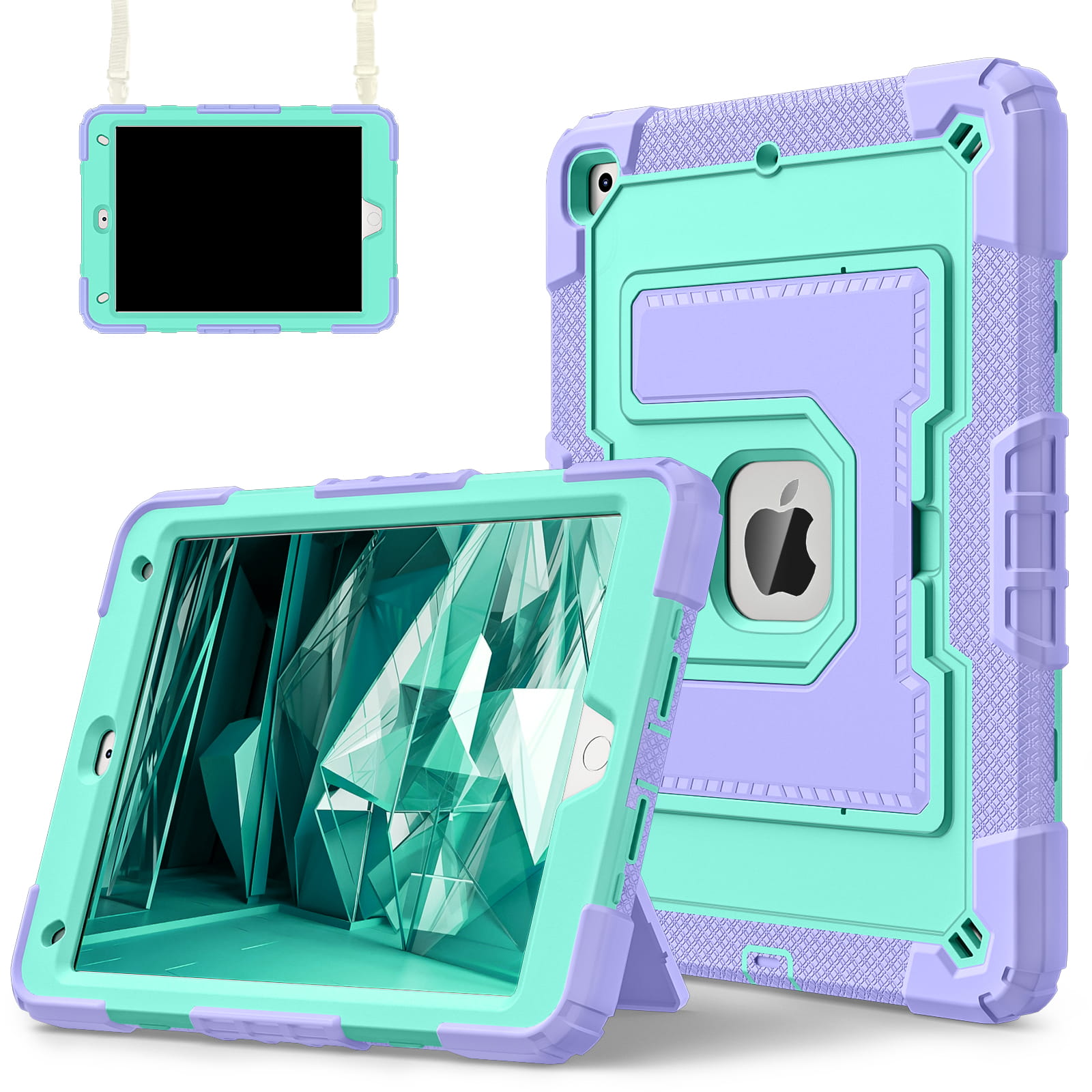 Etui til ipad 10.2 7th 8th 9th 10 , sikkert silikone + pc skulderrem, stødsikkert stativ, tabletcover, håndtag, stativ, robust fundas: Ipad  (7th generation ) 10.2- tommer / Grå