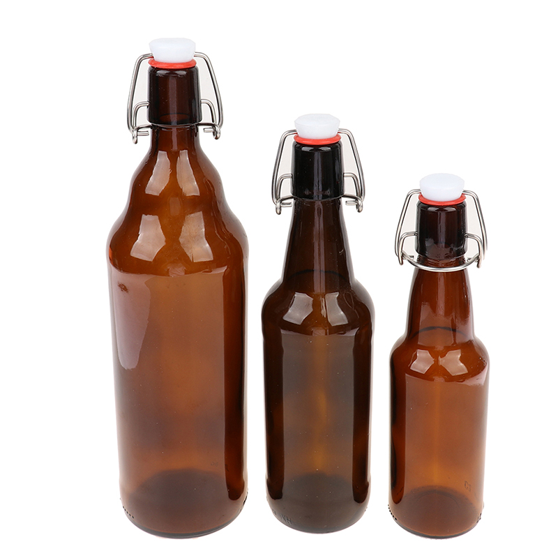 Botellas de cerveza de vidrio ámbar para elaboración casera con tapas abatibles, 330/500/1000ml