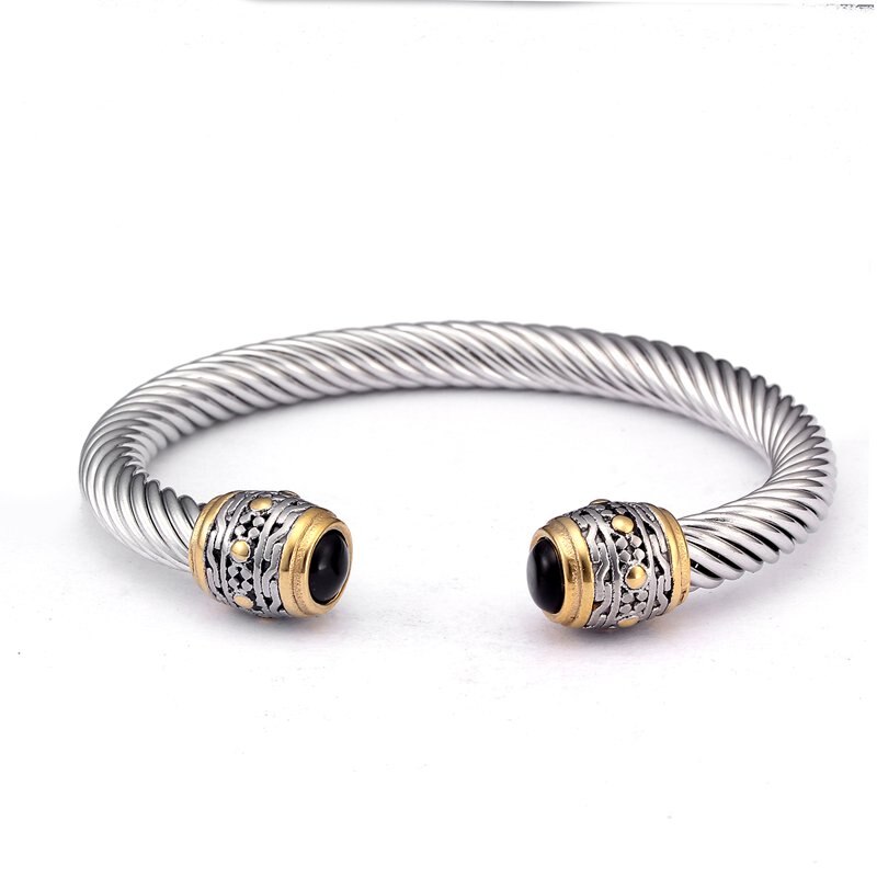 Vintage Stainless Steel Sporty Men Male Charm Bracelets Bangles Trendy Snake Chain Braided Open Cuff Bangles: 02