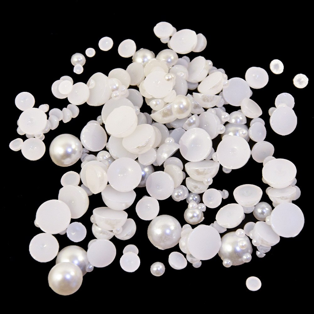 1 Zak Nail Art Rhinestones Gemengde Size (2-7 Mm) wit Abs Parels Halfronde Plaksteen Parels Voor Diy Decoratie Nagel Kraal Stenen # KY8: Mix Szie