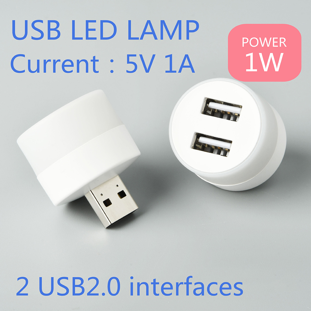 Lumière LED USB 1-to-2 séparateur USB Protection des yeux lumière de lecture 5V 1A Plug-and-Play chambre à coucher extérieur lumière de nuit ronde d'urgence
