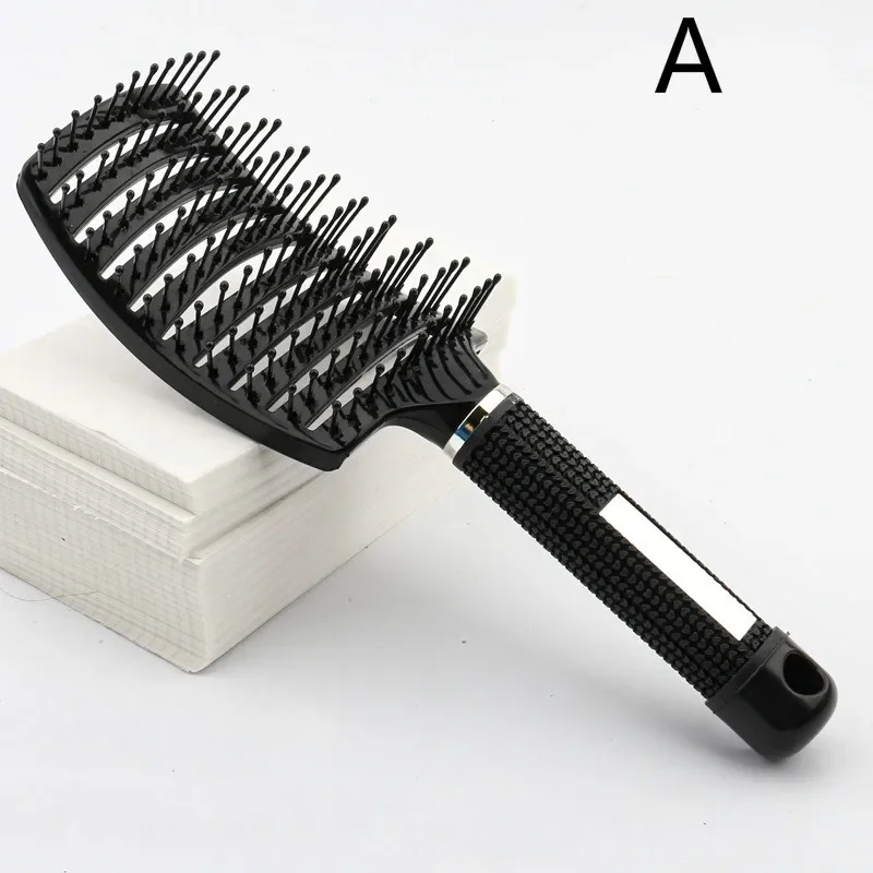 Cepillo para desenredar el cuero cabelludo, peine para masaje, cerdas de nailon para mujeres, cepillo mágico para el cabello rizado, herramientas de estilismo para salón de peluquería,: Plata