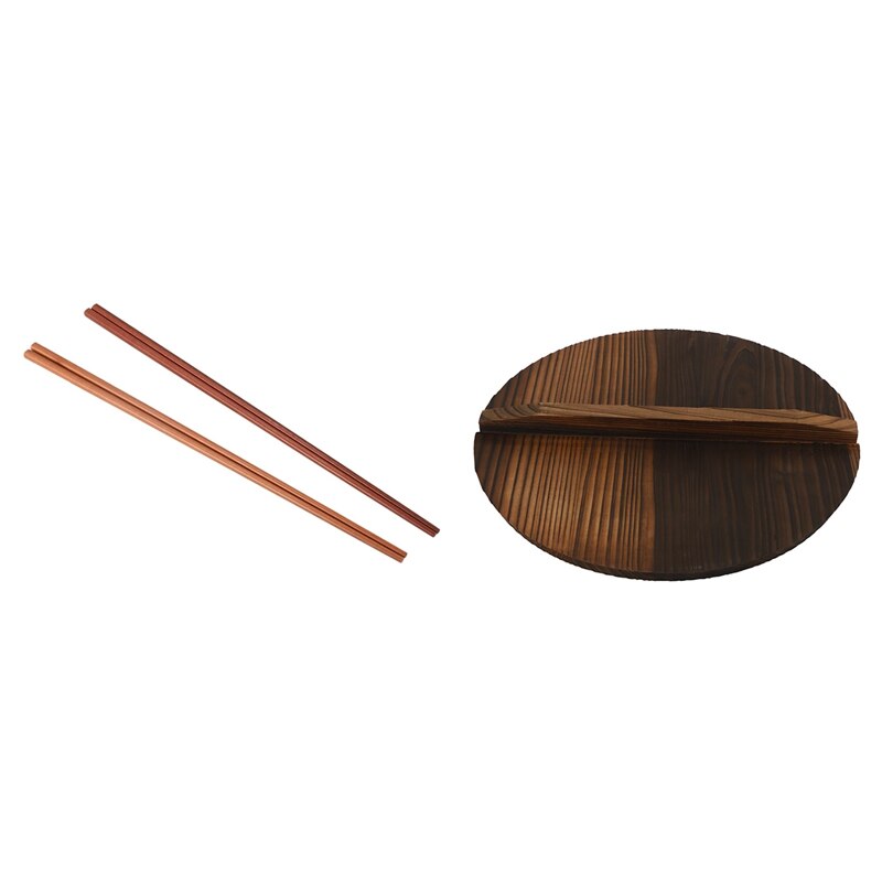 1 par de palillos de madera de hierro para cocinar, 42Cm de longitud y 1 pieza de cocina, cubierta de olla de madera multifuncional, tapa de sartén: Default Title