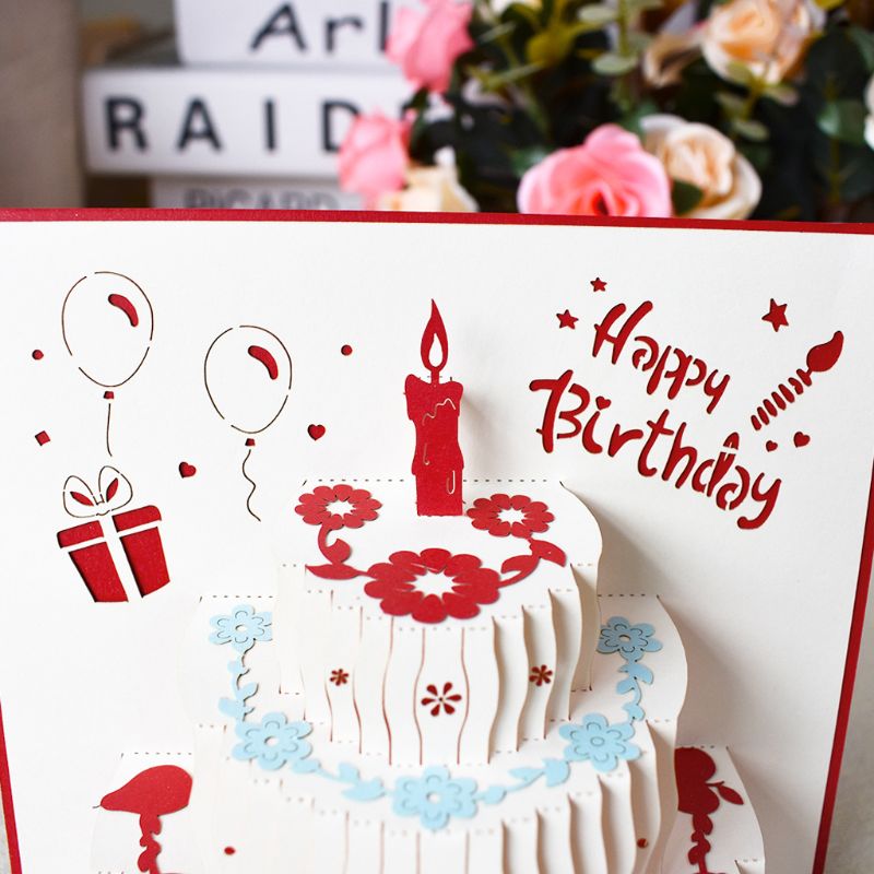 3D Pop Up Cartões Postais Do Bolo de Feliz Aniversário Cartões Convites com Envelope