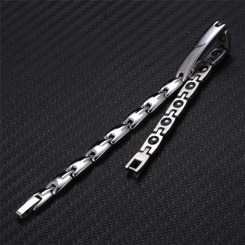 Nhgbft suave corrente saúde pulseira para homens de aço inoxidável ímã elemento germânio pulseira