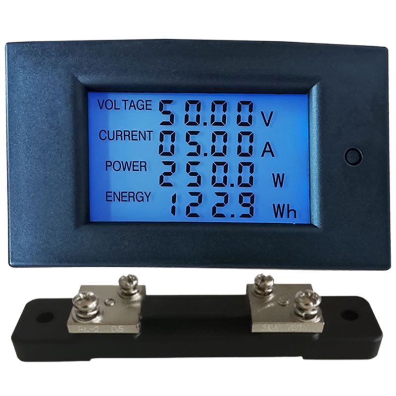 50a dc 7.5-100v digital lcd voltmeter amperemeter wattmeter effekt energi meter volt kwh watt amp