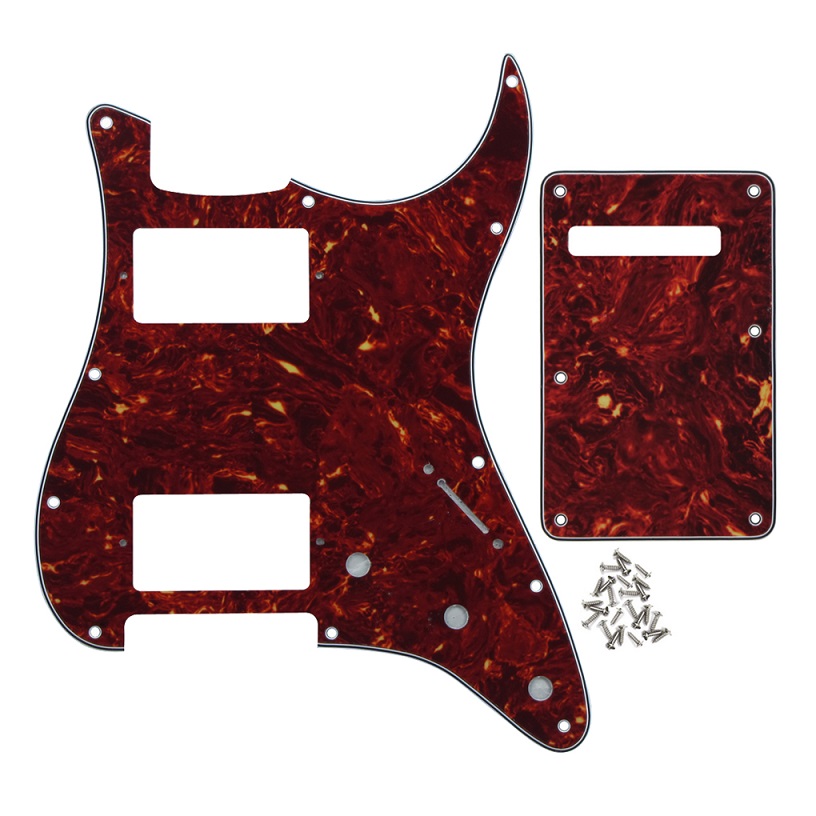 FLEOR Set of 11 Hole HH Electric Guitar Pickguard Scratch Plate & Back Plate & Screws for USA Strat Style Guitar Parts: Red Tortoise 4ply