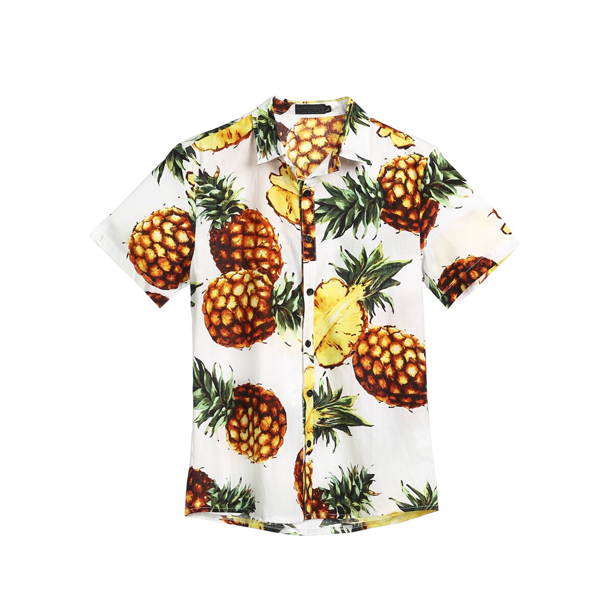 Miesten kesä ananasprinttipaidat rento lyhythihaiset havaijilaiset rantatopit alaspäin kaulus mies trooppinen camisa masculina paita: Valkoinen / Xxl