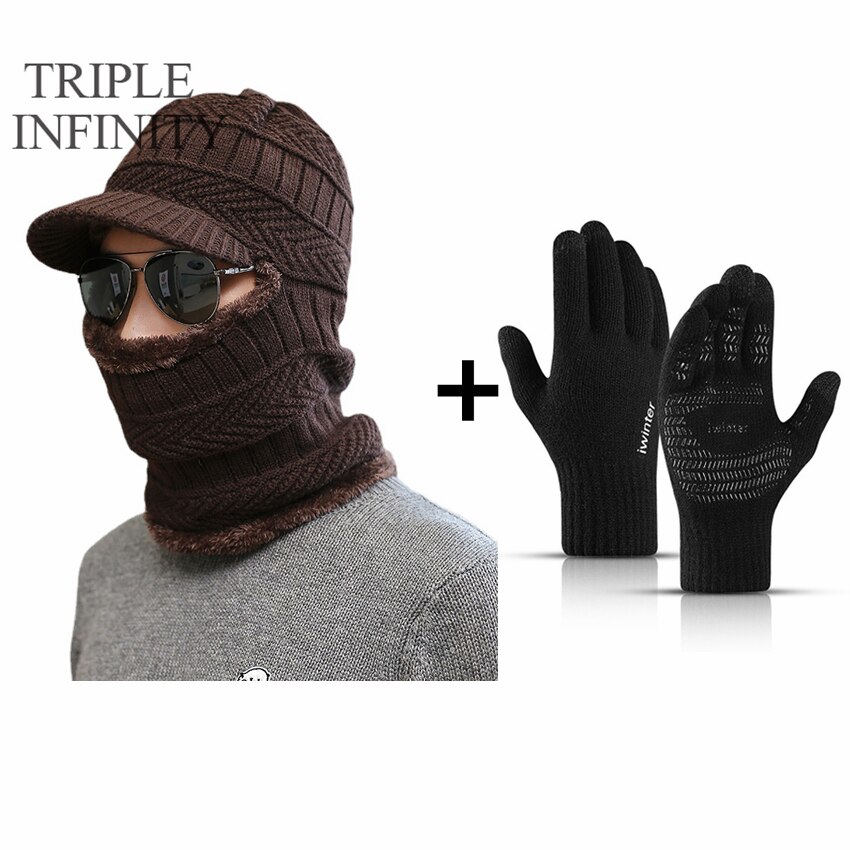 TRIPLE INFINITY Brand Skullies Beanies Winter Knitted Hat Cap Elastic Thick Skin-friendly Warm Ear Protection Bonnet Men's Hats: Winter Warm Suit E