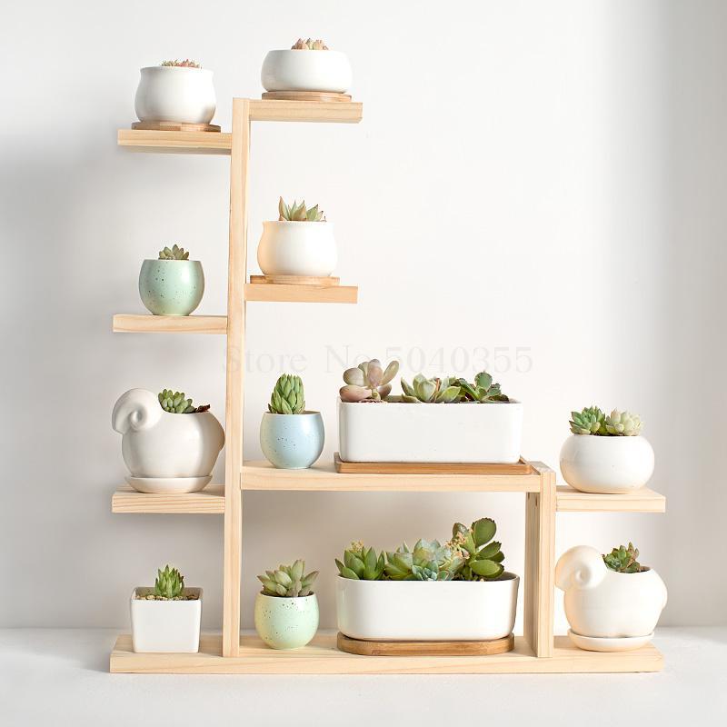 Solid wood desktop flower stand indoor multi-layer small flower stand green flower frame decoration living room window pot rack: VIP 7