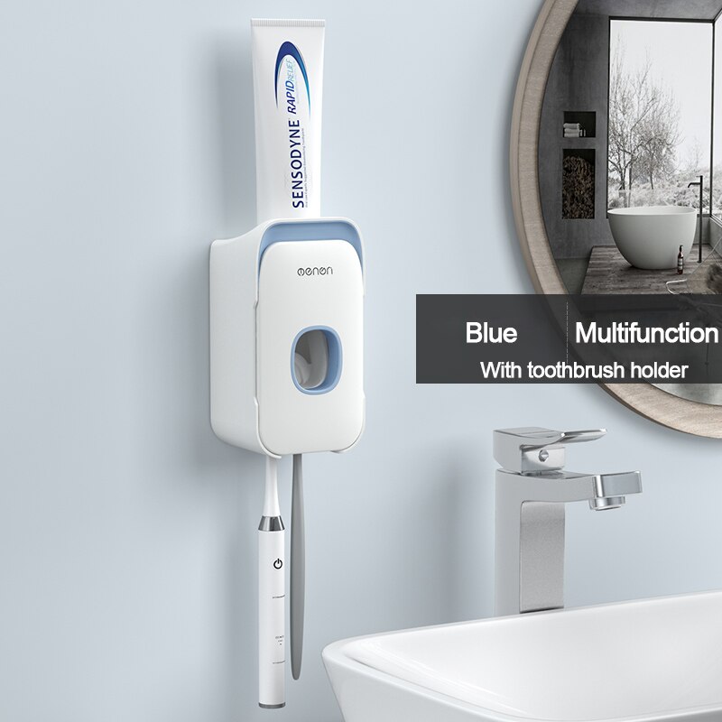 Distributore Automatico di dentifricio con Spazzolino Da Denti titolare Fissato Al Muro Bagno impostato di Accessori per La Casa Dentifricio spremiagrumi: blu-M