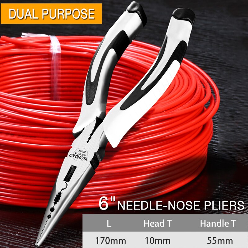 6 " 7 " 8 " multifunctionele tang met lange neus, hoge hardheid roestvrij staal, punttang: 6-2