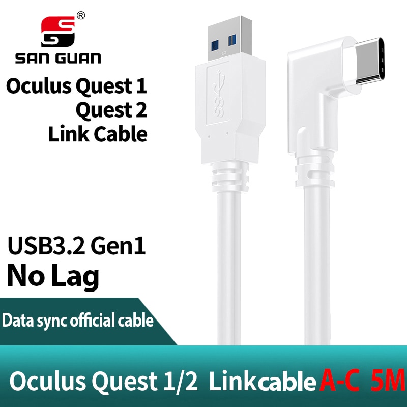 5m 3m usb-c kabel oculus quest 2 link kabel usb 3.2 compatibiliteit haaks type -c 3.2 gen 1 snelheid gegevensoverdracht snel opladen: Usb c -a 5m wit