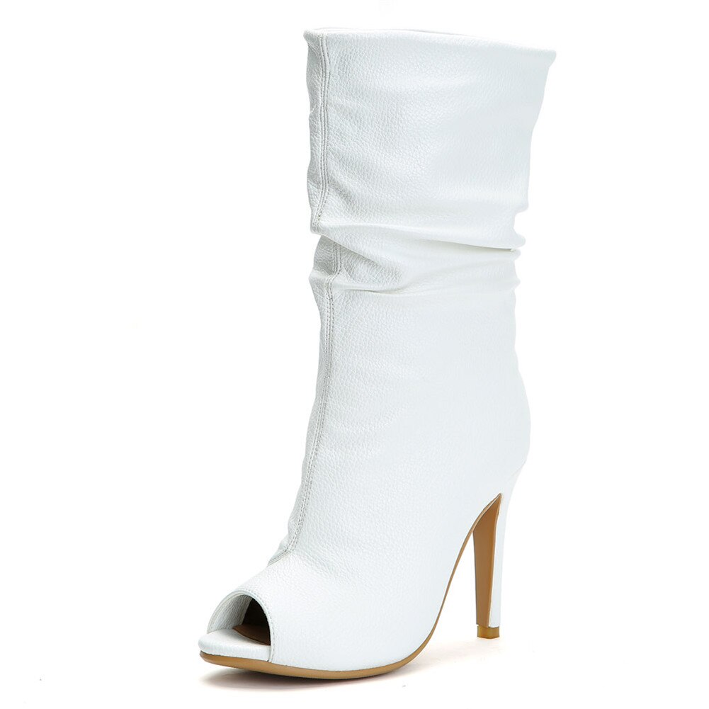 SARAIRIS – chaussures solides à bout ouvert et à talons hauts pour femme, bottes blanches à mi-mollet, 34 à 47, printemps automne