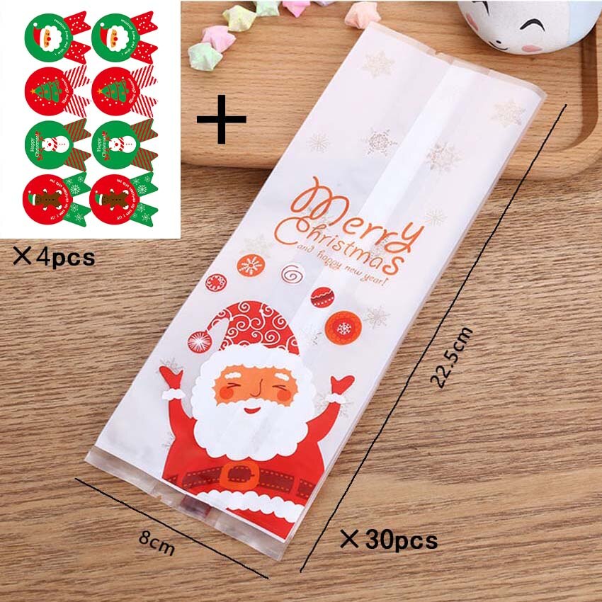 Marebell 30pcs Kerst Verpakking Zakken Voor Cookies Sticky Papier Cartoon Kerstman Partij kinderen Dag Biscuit Bakken Verpakking: Santa 2 and Sticker