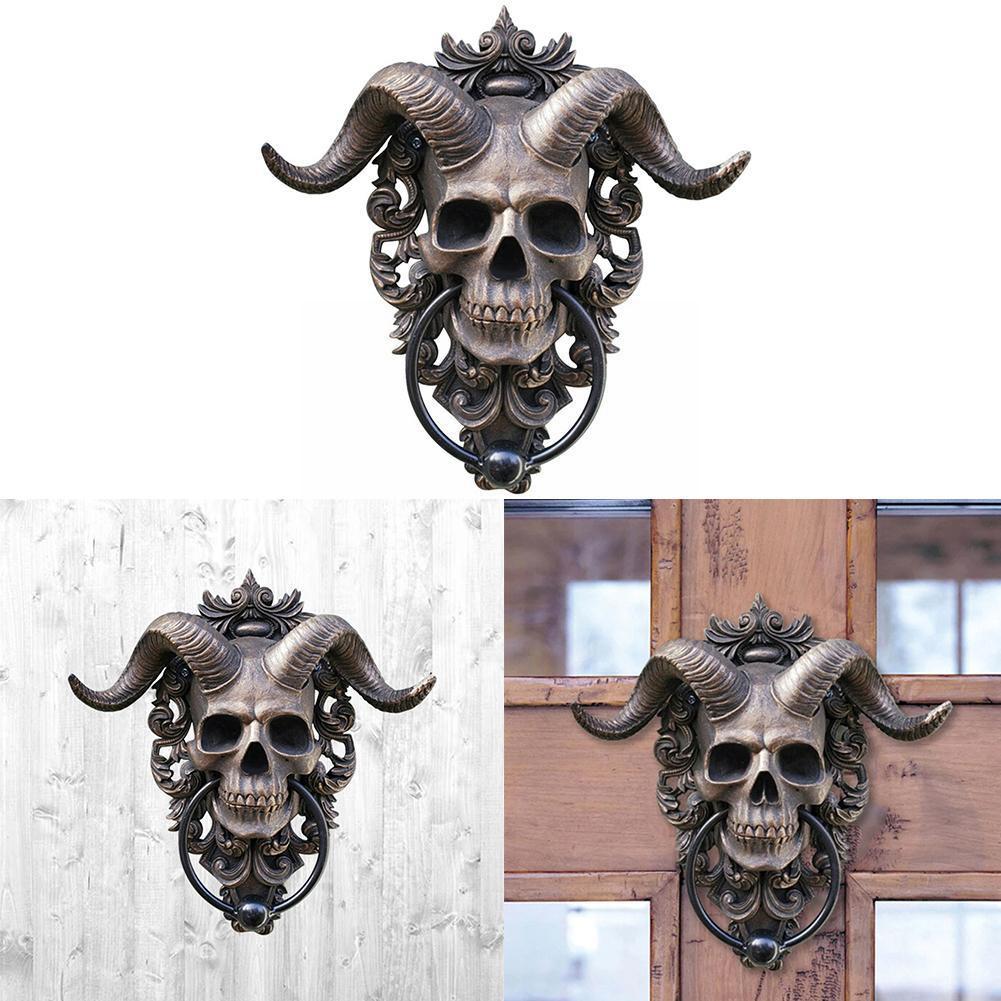 moderno arte porta squillare inferno cornuto diavolo cranio sospeso battenti bussare arredamento porta Gotico porta battente-resistente casa di maneggiare C6o7