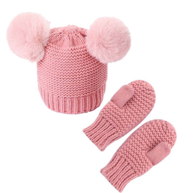 freundlicher Mädchen Jungen Handschuhe Baby Winter warm Häkeln betroffen Hütte Mütze Kappe + Handschuhe einstellen 67JC