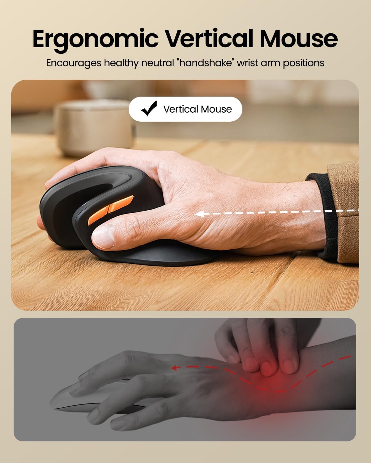 Ergonomic Mouse Wireless Vertical Mouse or Computer iPad Mac Windows 3 Adjustable DPI Multi-Device Connection