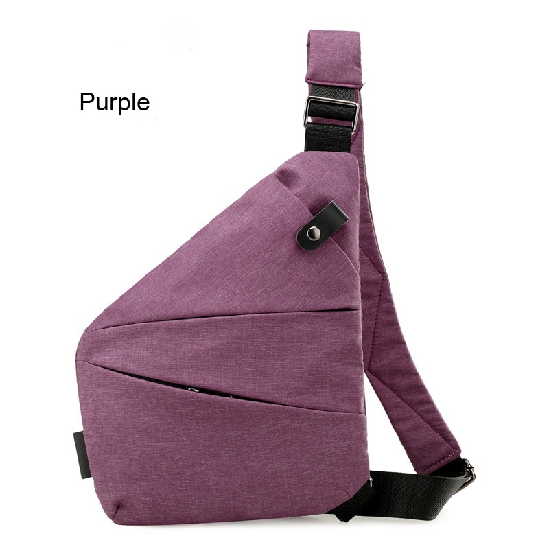 Brand Men Travel Business Fino Bag Burglarproof Shoulder Bag Holster Anti Theft Security Strap Digital Storage Chest Bags: Purple