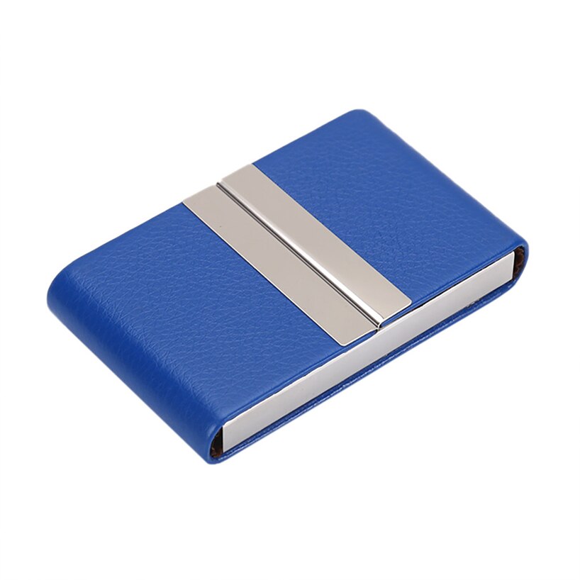 Funda abatible de Metal de cuero PU aeliciy funda de tarjeta de crédito de doble apertura caja de paquete mujeres hombres tarjeta de visita ID titular de la tarjeta Case0: BU