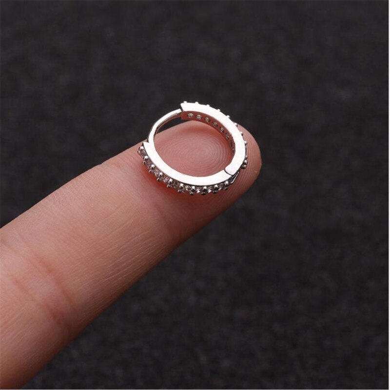 6 8 10mm 1pc mix color Stainless Steel Barbell round Cz Hoop Cartilage Helix Daith Rook Lobe Earring Circle Ear Piercing Jewelry: silver / 6mm