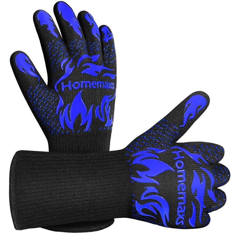 Guante térmico para horno, resistente a menos de 800 ℃, algodón, silicona, protector, guantes para cocinar a la parrilla, accesorios para hornear, 1 par: C Blue