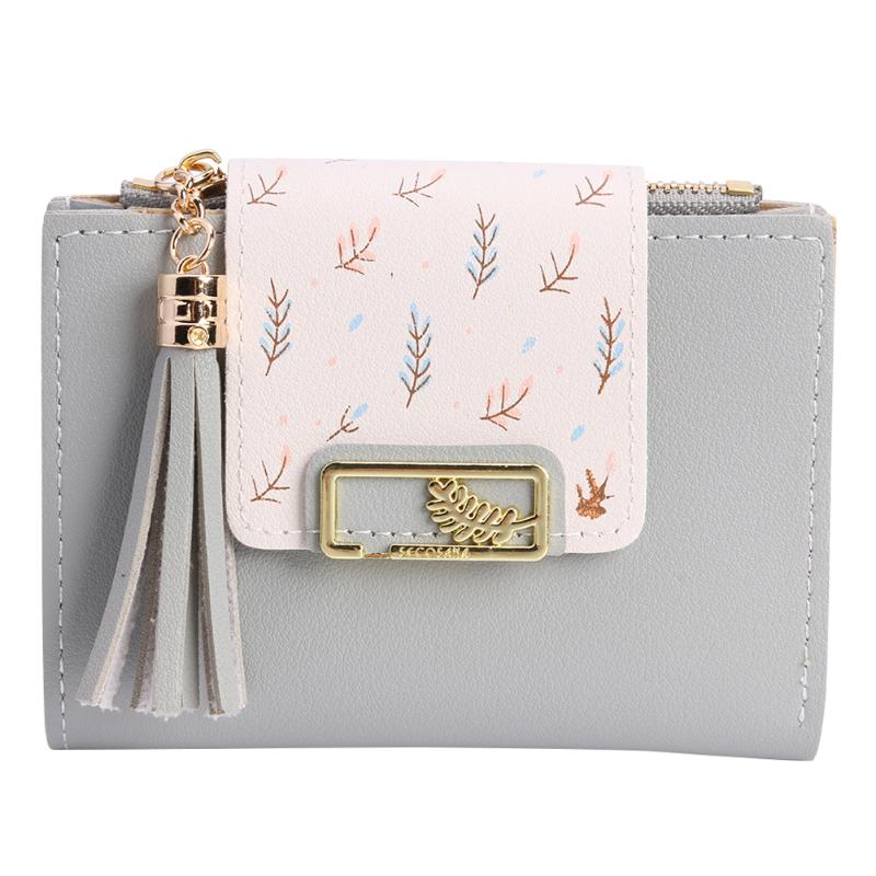 Kwastje Vrouwen Portemonnee Kleine Leuke Portemonnee Vrouwen Korte Lederen Vrouwen Portefeuilles Rits Vouwen Portemonnees Vrouwelijke Portemonnee Clutch: Grey