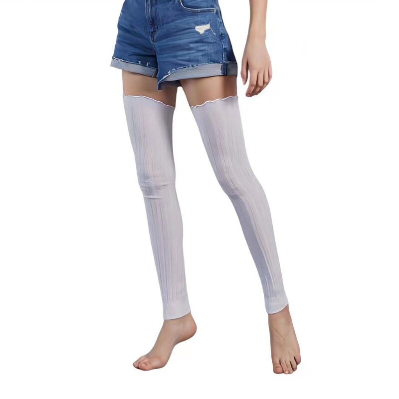 Womens Ribbed Cable Knit Leg Warmers Winter Warm Ruffled Top Stretch Over Knee Thigh High Long Socks Footless