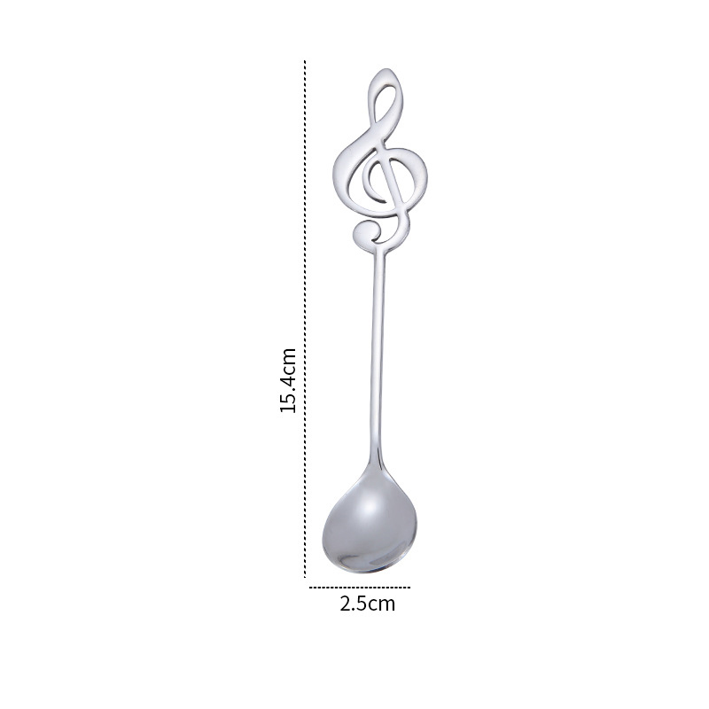 1/3/5/10pcs 304 Stainless Steel Musical Notes Coffee Spoon Stirring Cup Spoon Music Stick Ice Cream Spoon: Brown / S