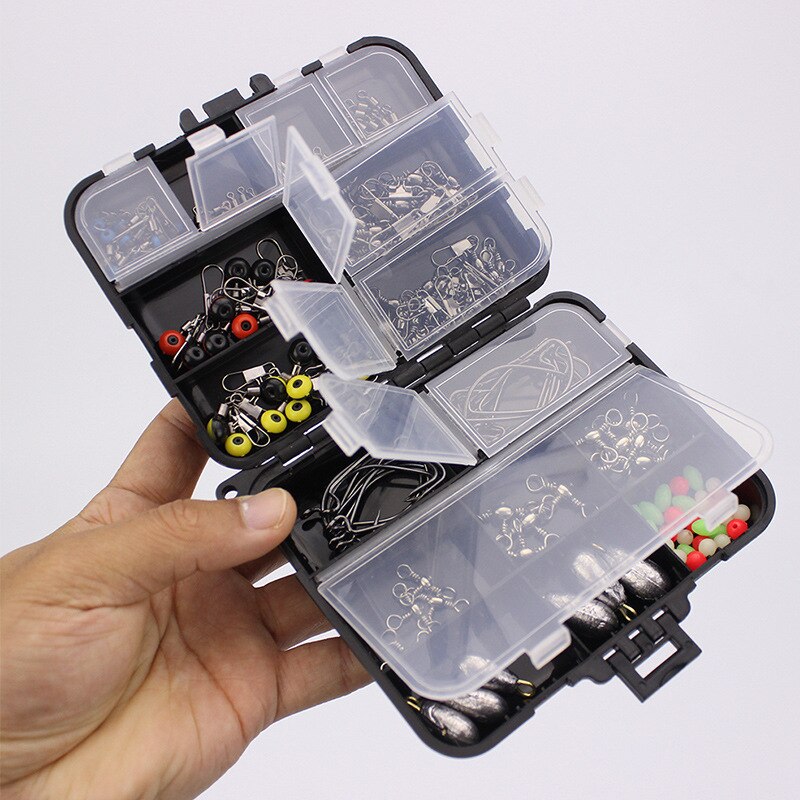 160pcs/box Fishing Accessories Kit Set With Fishing Tackle Box Including Jig Hooks Fishing Sinker weights fishing Swivels Snaps