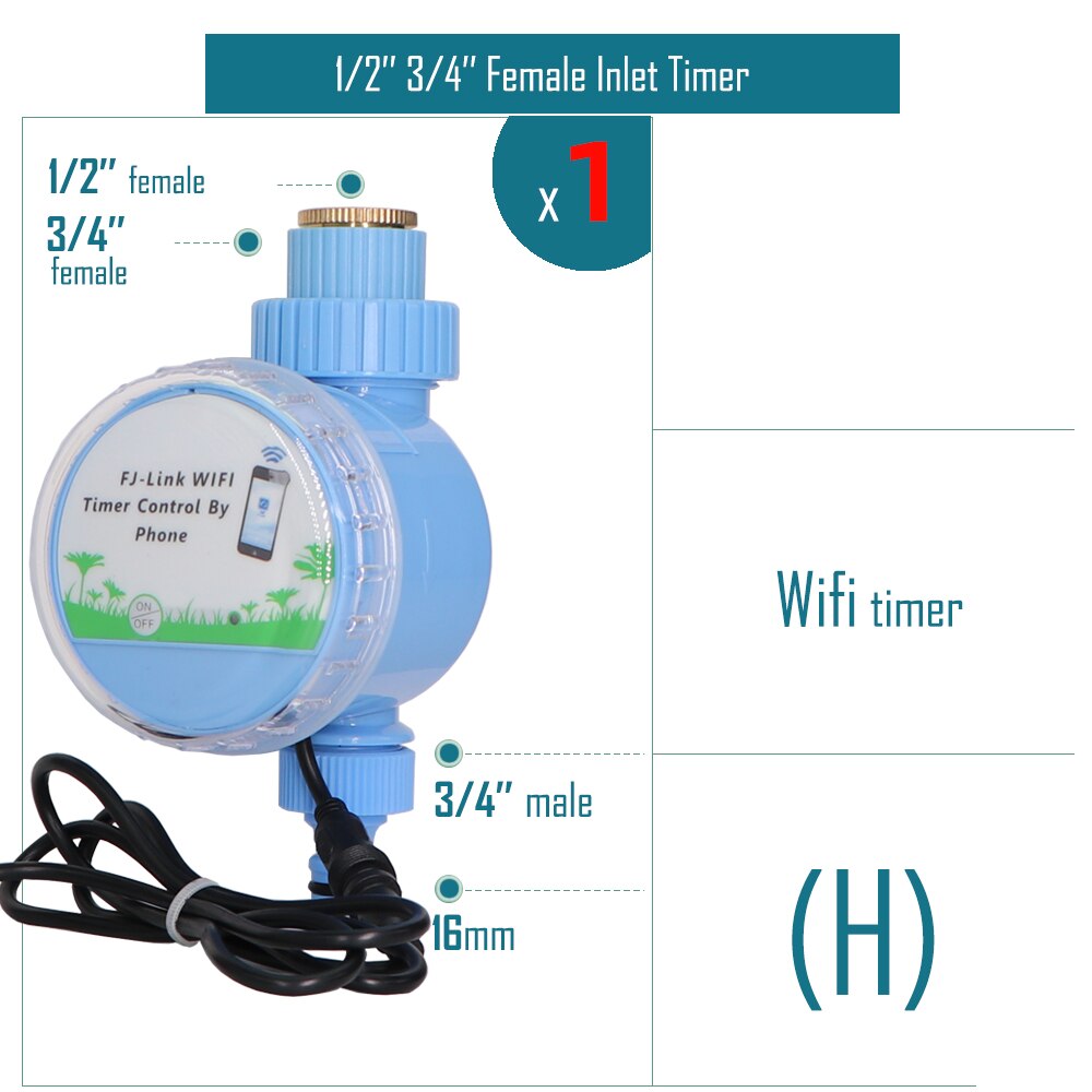 Garden Water Timer Rain Sensor Solar LCD Double Dial Controller Watering Irrigation 1/2'' 3/4'' Tap Joint Solenoid / Ball Valve: H-1PC