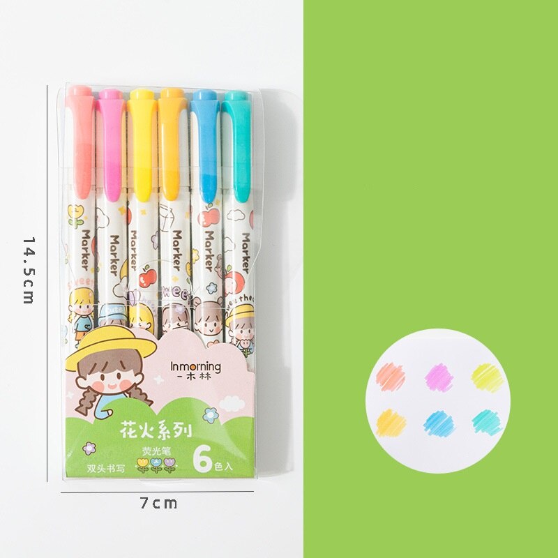 Juego de rotuladores bonitos para chica, rotuladores de doble punta para escribir, pintar y dibujar, para el colegio y la Oficina, H6910, 6 uds.: Green set