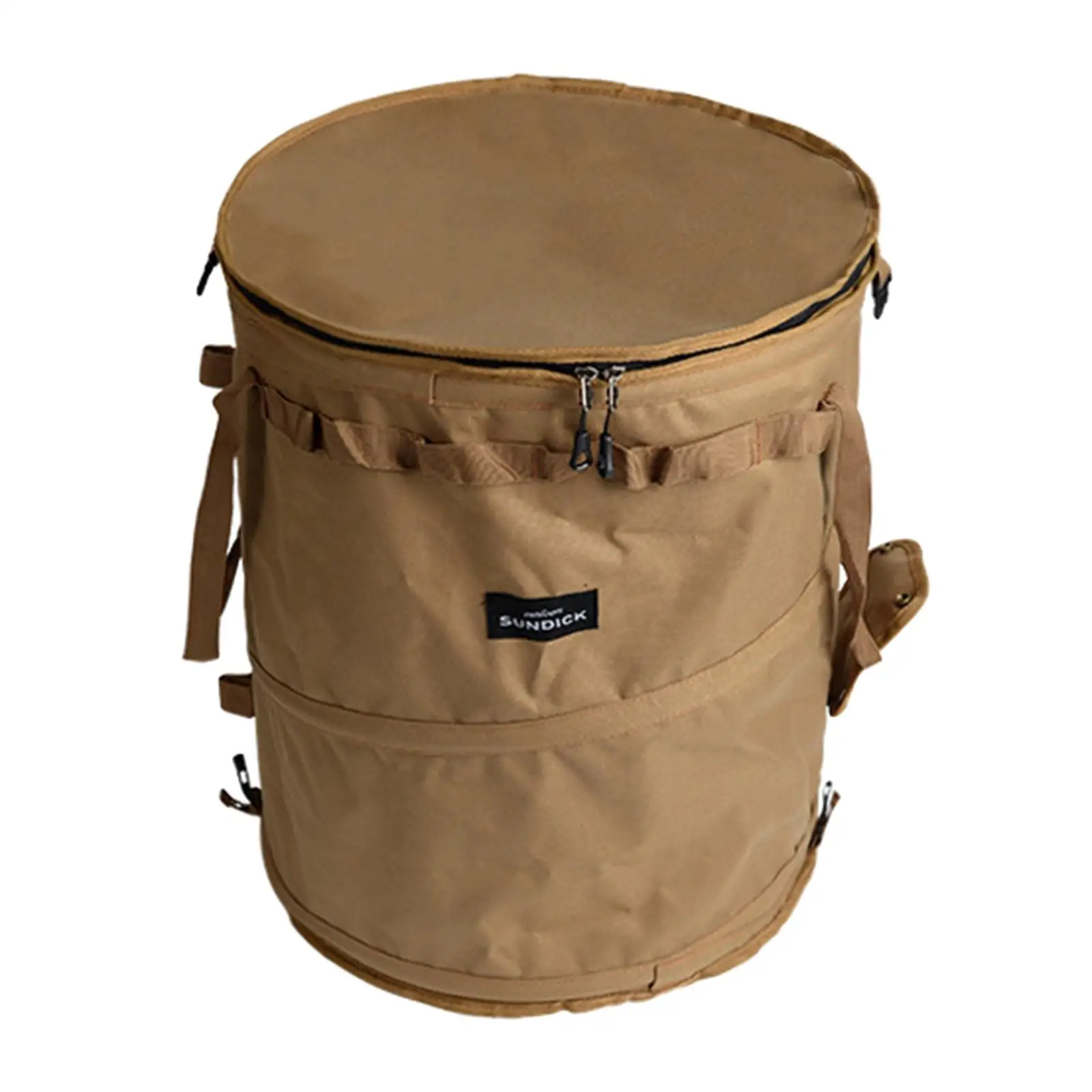 Cubos de basura de tela Oxford, bolsa de almacenamiento de ropa, Cubo de resorte plegable para acampar, Viajes: Caqui