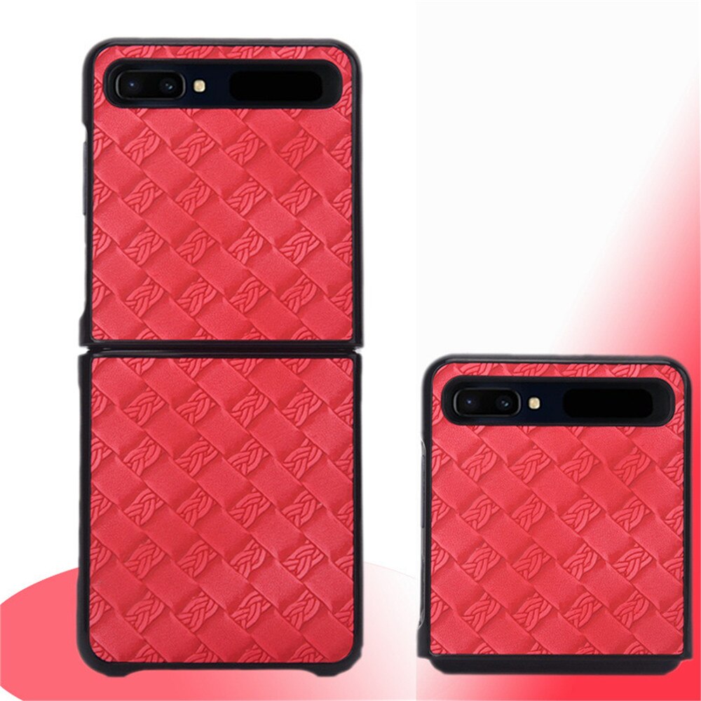 Soft Leather Phone Case For Samsung Galaxy Z Flip Mobile Phone Acessories f7000 Foldable Screen Holster Shell Protective Cover: Weave pattern red