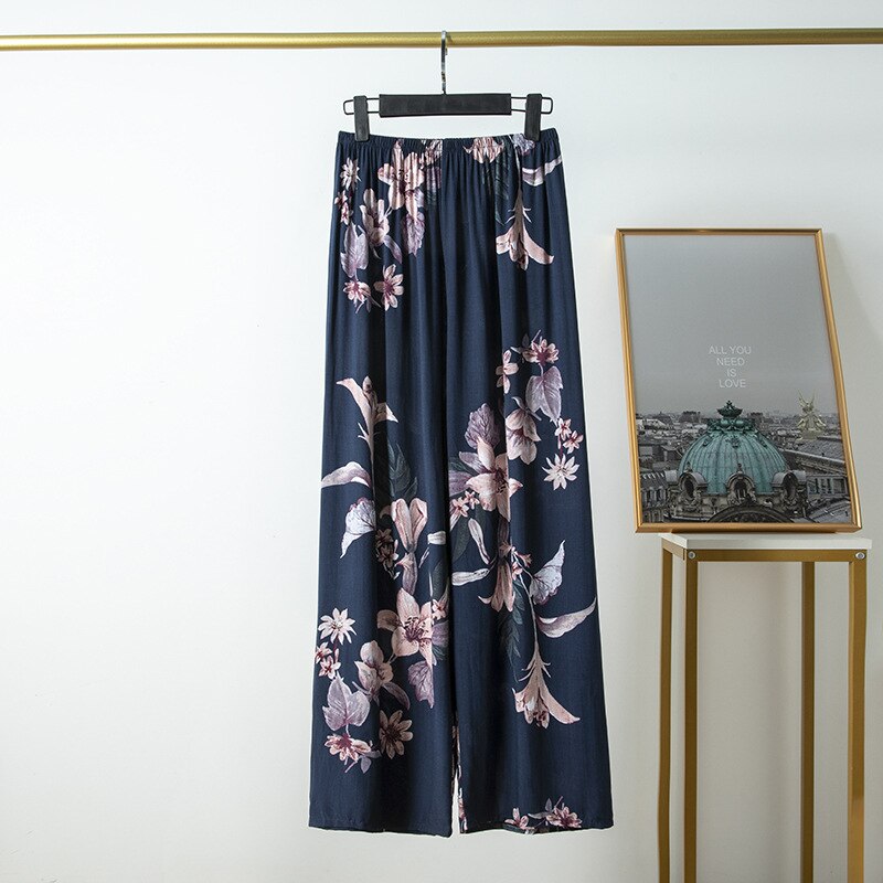 Pyjama en coton et lin pour femmes, style décontracté, confortable et fin, pantalon à jambes larges, pour la maison, en rayonne, grande taille: 014