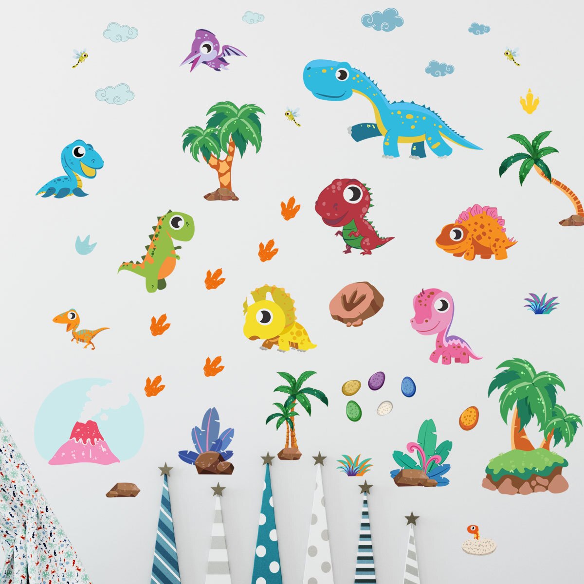 Cartoon Dinosaurus Muurstickers Kinderkamer Verwijderbare Baby Slaapkamer Leuke Dino Muurstickers
