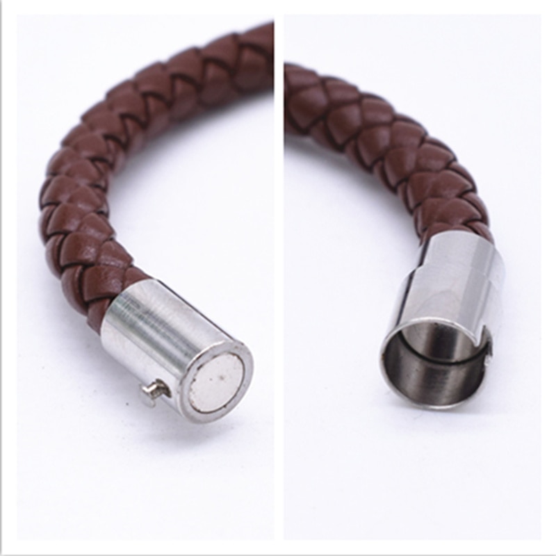 100% Allergy Stainless Steel Bangle Men Leather Cord Bracelet&Bangle Black Color Leather Bracelet Men Wristband Rope Jewelry