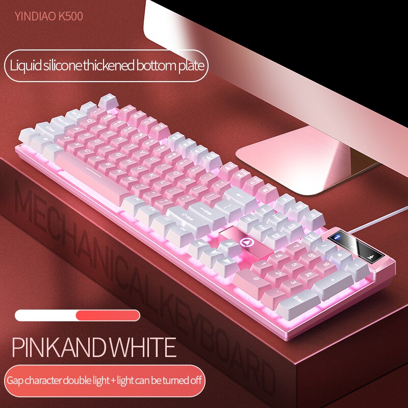 Różowy zestaw klawiatury i myszy 2 w 1 z przewodowym podświetleniem 104 klawiszy i myszą 1600 DPI z podświetleniem RGB: WHITE