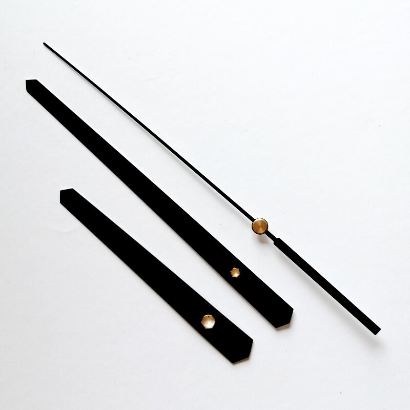 100 sets s-as klok met lange wijzers, 702# zwarte (alleen wijzers), metalen aluminium wijzers, kwartsklok accessoire, doe-het-zelf klokkensets
