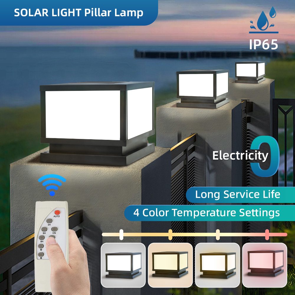 Luces LED solares para valla con Control remoto, 4 colores, lámparas solares impermeables para exteriores, luz Solar para porche y jardín, luz Solar de Pilar LED