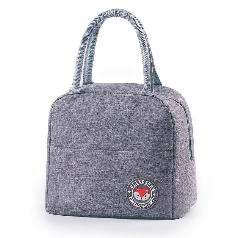Japanese Fox Printing Portable Lunch Bags Waterproof Oxford Women Student Thermo Food Bags Office School Picnic Cooler Bag Bolso: Grey