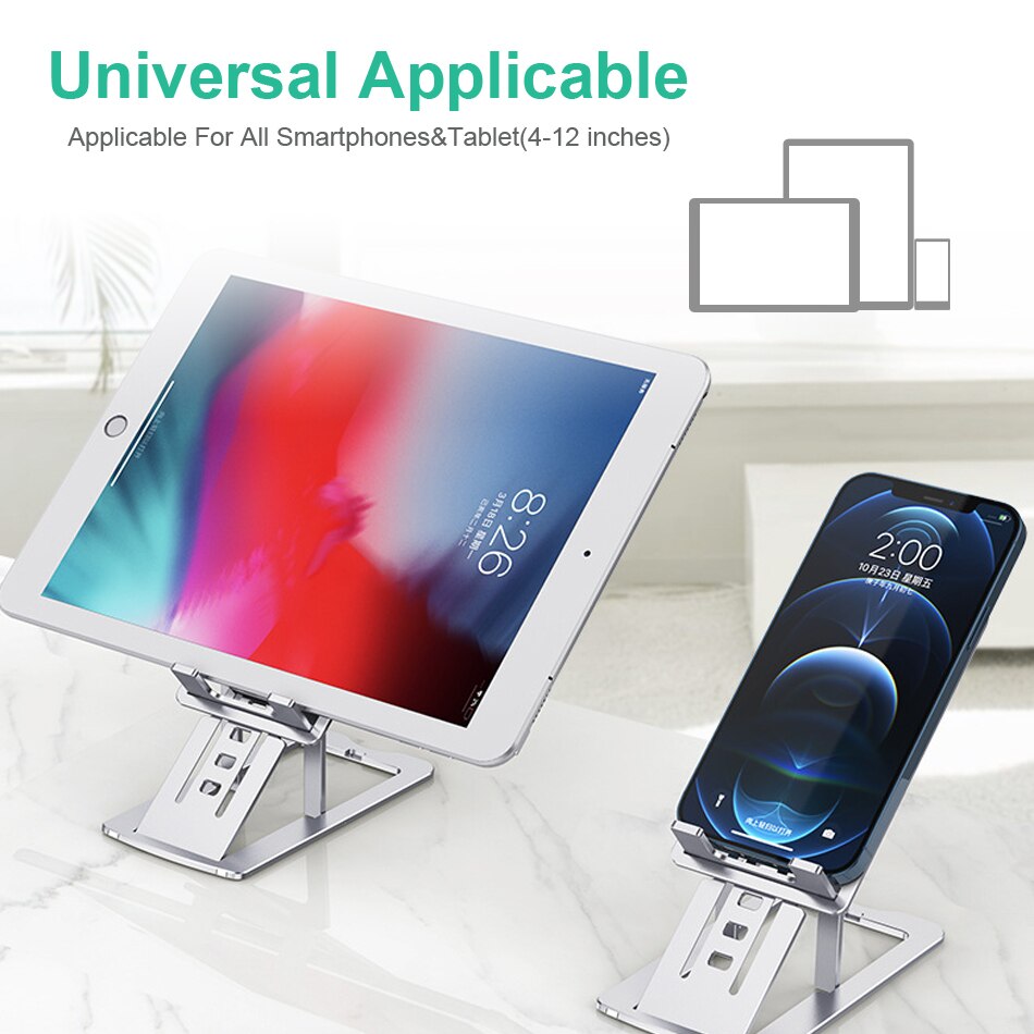 Adjustable Cell Phone Stand Foldable Aluminum Desktop Phone Holder Compatible with iPhone Samsung Galaxy All Smartphones