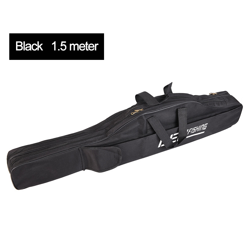 100/150Cm 2 Layer Opvouwbare Multifunctionele Vissen Zakken Hengel Reel Lokken Zakken Visgerei Zakken pouch Holder Tassen: 1.5m Black