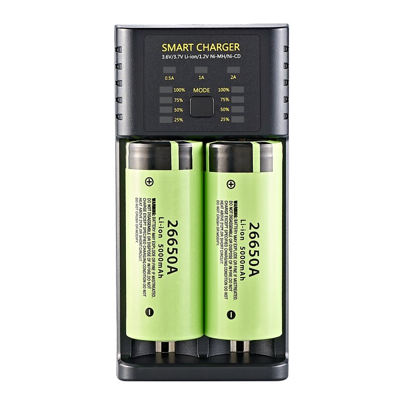 LEMFO Battery Charger for 18650 26650 21700 18350 AA AAA 3.7V/3.6V/1.2V/ lithium NiMH Rechargeable battery: 2 slots display