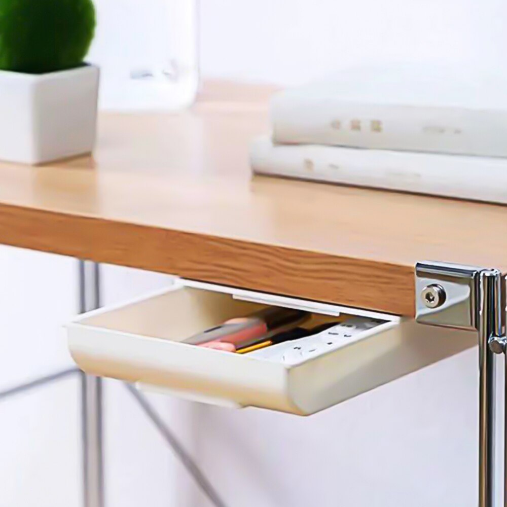 Creativity Self Stick Desk Drawer Hidden Storage Box Stationery Case Pencil Tray Pen Holder Makeup Organizer For Office Home