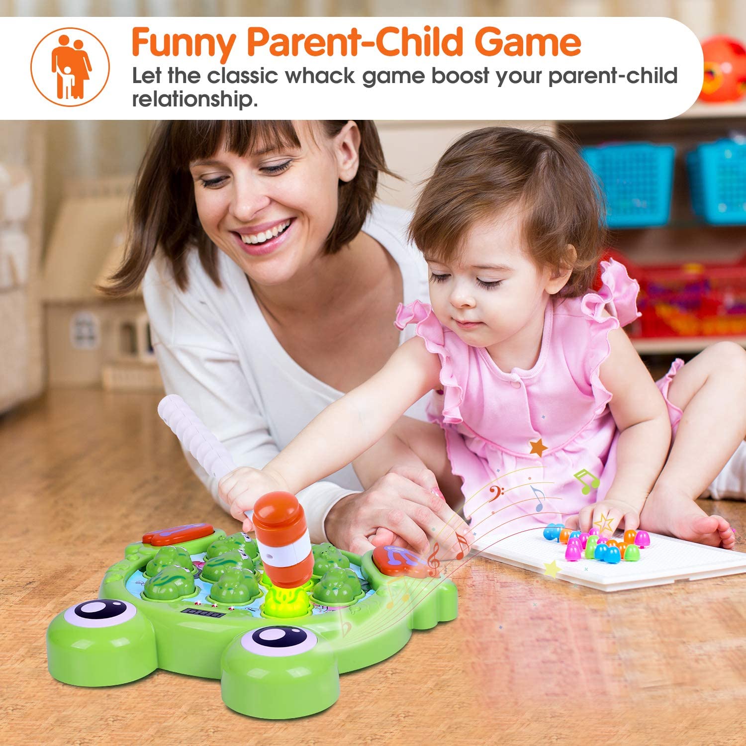 Interactive Whack A Frogs Game Early Education Developmental Toy 12.59 Inch With Music Baby Toys
