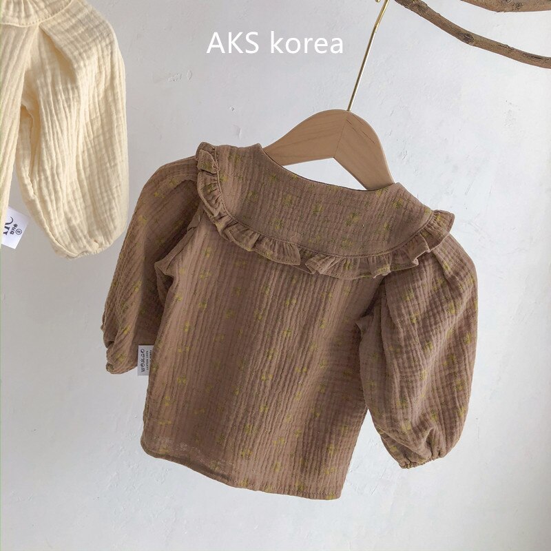 Herfst Grote Revers Single-Breasted Shirts Voor Meisjes Lange Mouw Baby Westerse Stijl Shirts Baby Meisje blouse Tops: brown / 24M